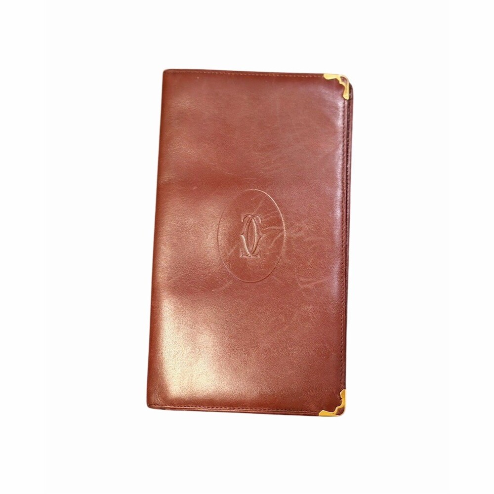 Cartier Must de Cartier Vintage Bordeaux Red Long Bifold Wallet Gold Corner